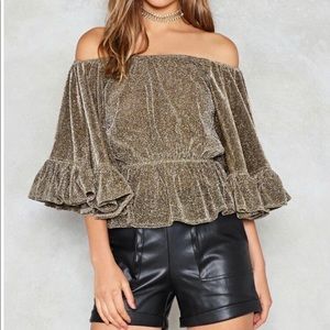 Nasty gal metallic off shoulder top gold